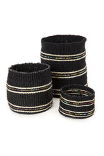 Licorice Petite Set of Three Sisal Baskets with Colorful Beads, Image