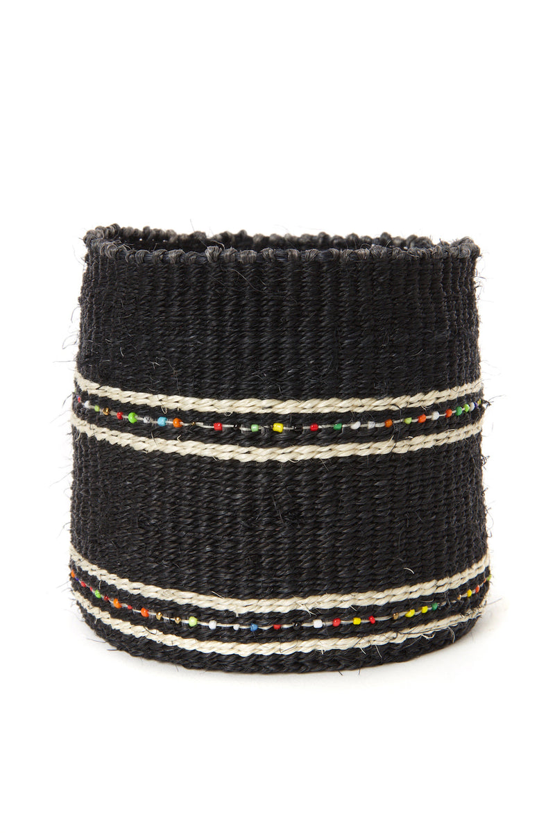 Licorice Petite Set of Three Sisal Baskets with Colorful Beads, Image