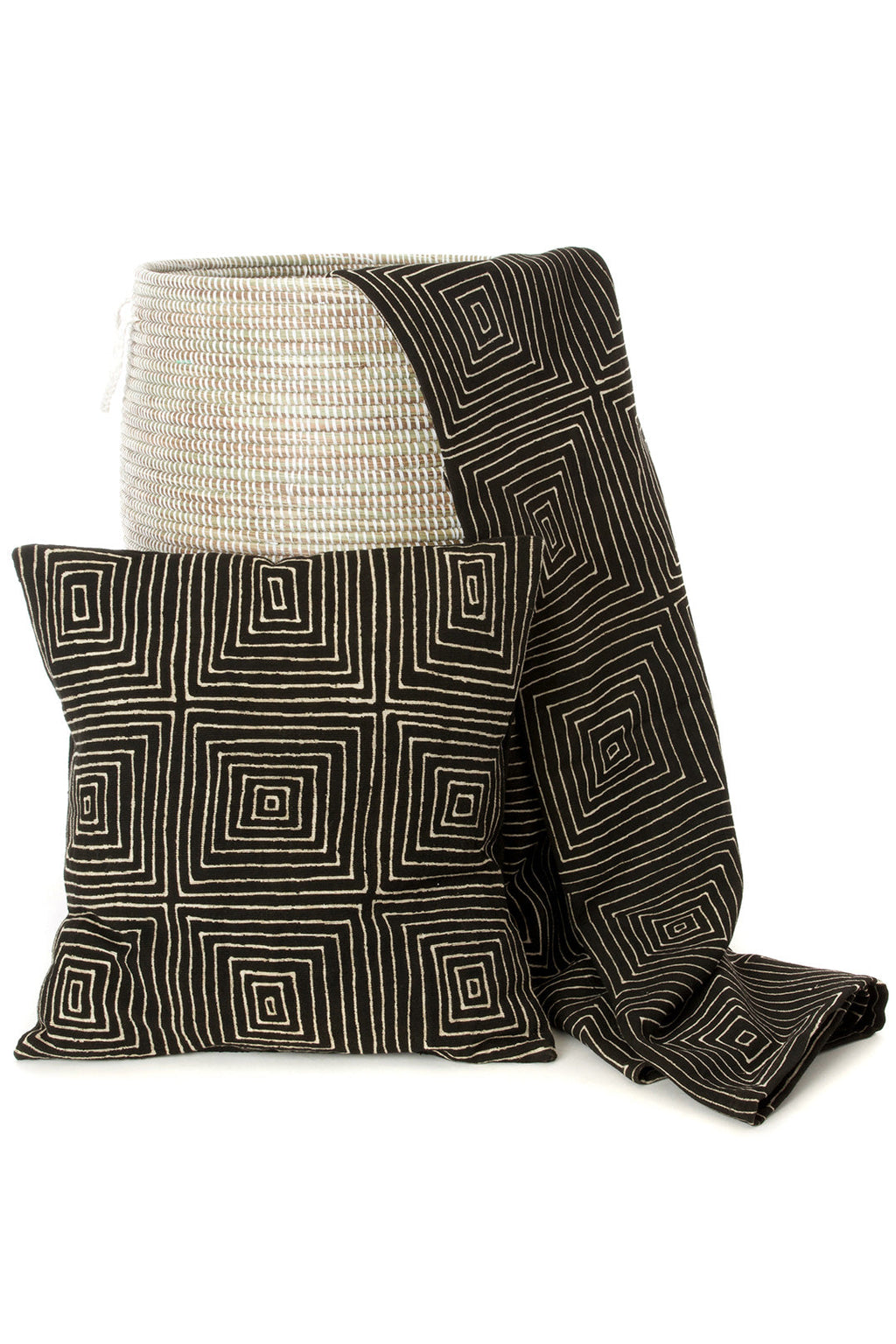 Black Segou Squares Organic Cotton Mudcloth Throw, Image