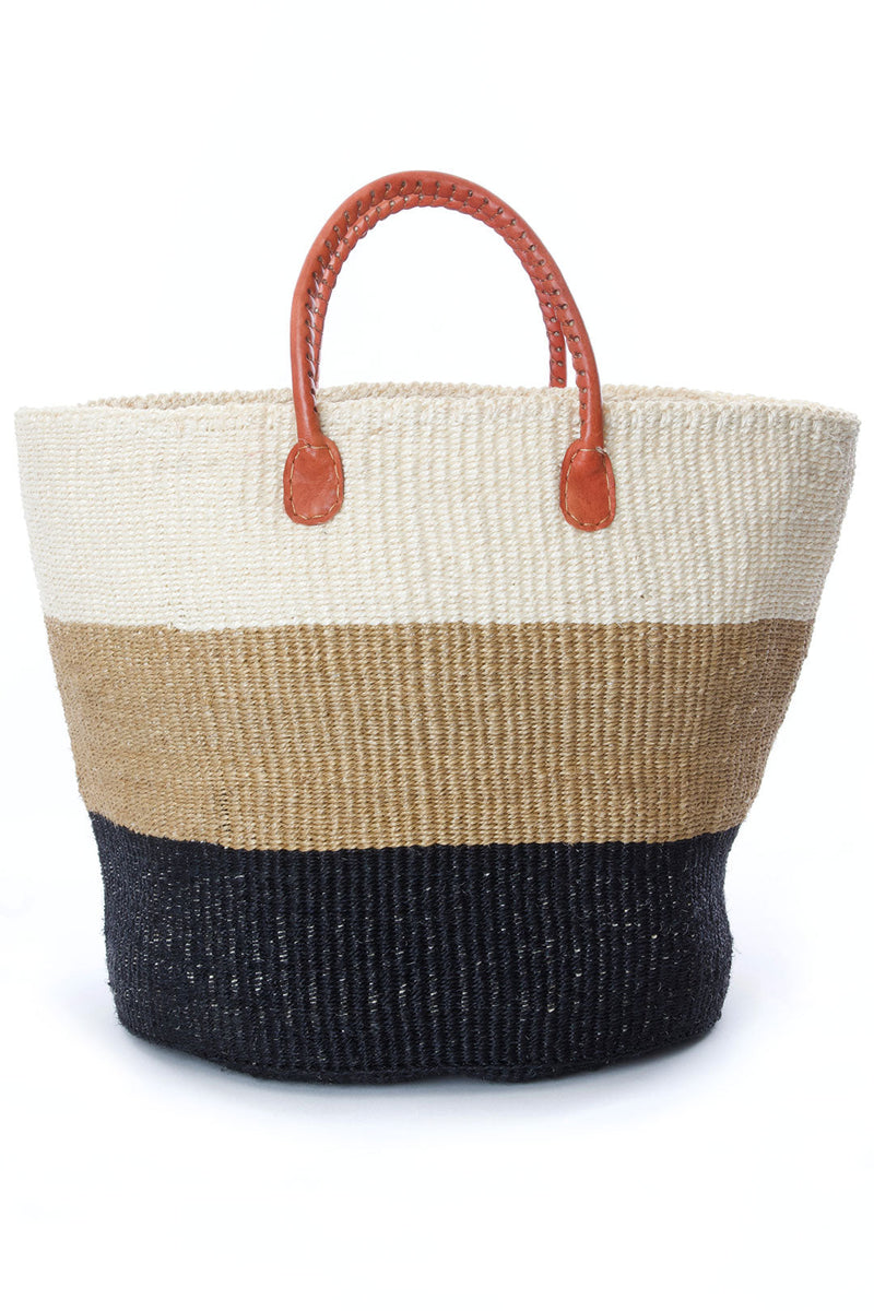 Ivory, Sand & Onyx Strata Tote with Leather Handles, Image