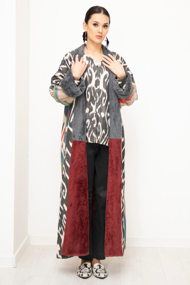 Maxi Ikat Robe with Fleece