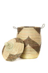 Set of Three Black and Beige Mixed Pattern Hampers, Image